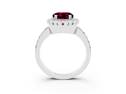 White gold Round Cut Diamond Halo Ring with Pavé Band and Prong Setting_3