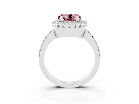 White gold Round Cut Diamond Halo Ring with Pavé Band and Prong Setting_3