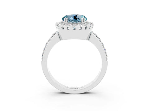 White gold Round Cut Diamond Halo Ring with Pavé Band and Prong Setting_3