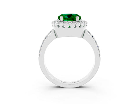 White gold Round Cut Diamond Halo Ring with Pavé Band and Prong Setting_3
