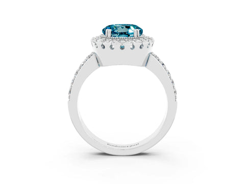 White gold Round Cut Diamond Halo Ring with Pavé Band and Prong Setting_3