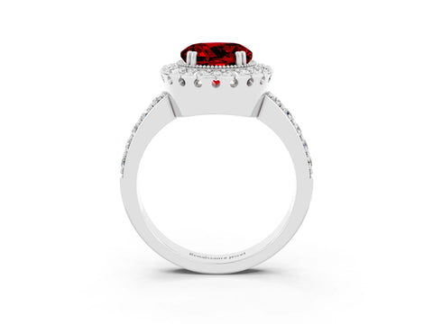 White gold Round Cut Diamond Halo Ring with Pavé Band and Prong Setting_3