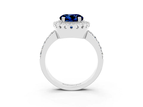 White gold Round Cut Diamond Halo Ring with Pavé Band and Prong Setting_3