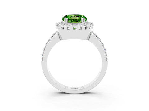 White gold Round Cut Diamond Halo Ring with Pavé Band and Prong Setting_3