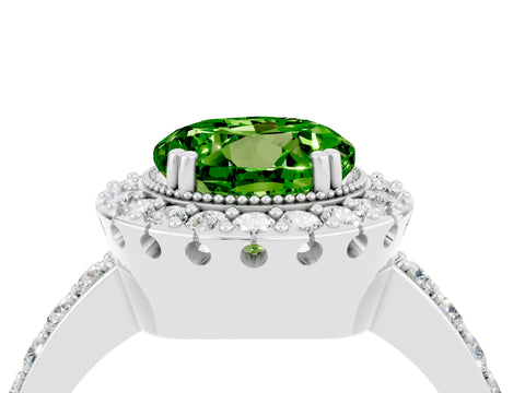 White gold Round Cut Diamond Halo Ring with Pavé Band and Prong Setting_4