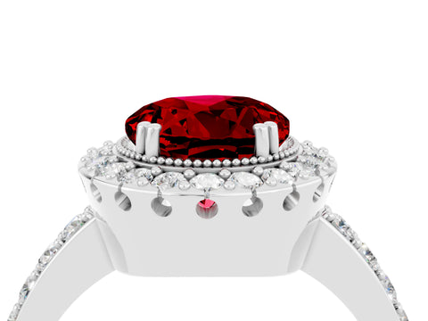 White gold Round Cut Diamond Halo Ring with Pavé Band and Prong Setting_4
