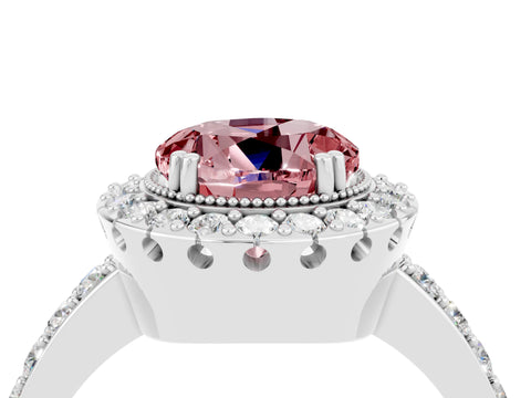 White gold Round Cut Diamond Halo Ring with Pavé Band and Prong Setting_4