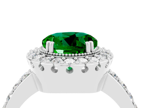 White gold Round Cut Diamond Halo Ring with Pavé Band and Prong Setting_4