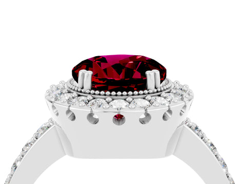 White gold Round Cut Diamond Halo Ring with Pavé Band and Prong Setting_4