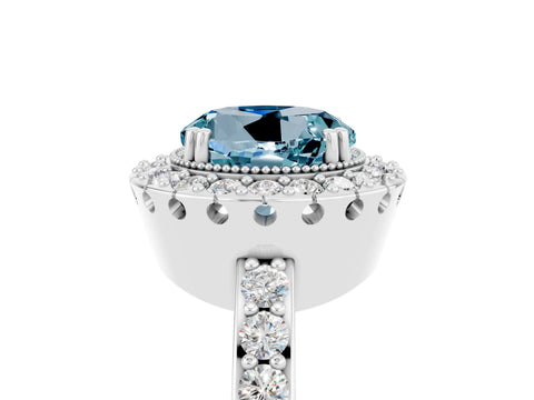 White gold Round Cut Diamond Halo Ring with Pavé Band and Prong Setting_5