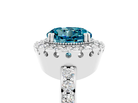 White gold Round Cut Diamond Halo Ring with Pavé Band and Prong Setting_5