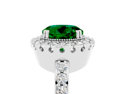 White gold Round Cut Diamond Halo Ring with Pavé Band and Prong Setting_5