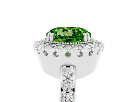 White gold Round Cut Diamond Halo Ring with Pavé Band and Prong Setting_5