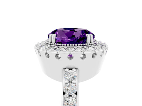 White gold Round Cut Diamond Halo Ring with Pavé Band and Prong Setting_5