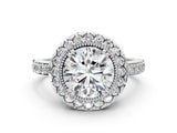 White gold Round Cut Diamond Halo Ring with Pavé Band and Prong Setting_7