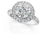 White gold Round Cut Diamond Halo Ring with Pavé Band and Prong Setting_8