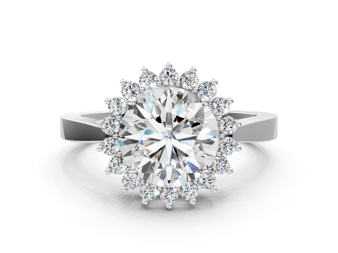White gold Round Cut Diamond Halo Ring with Round Brilliant Halo and Solitaire Band_116