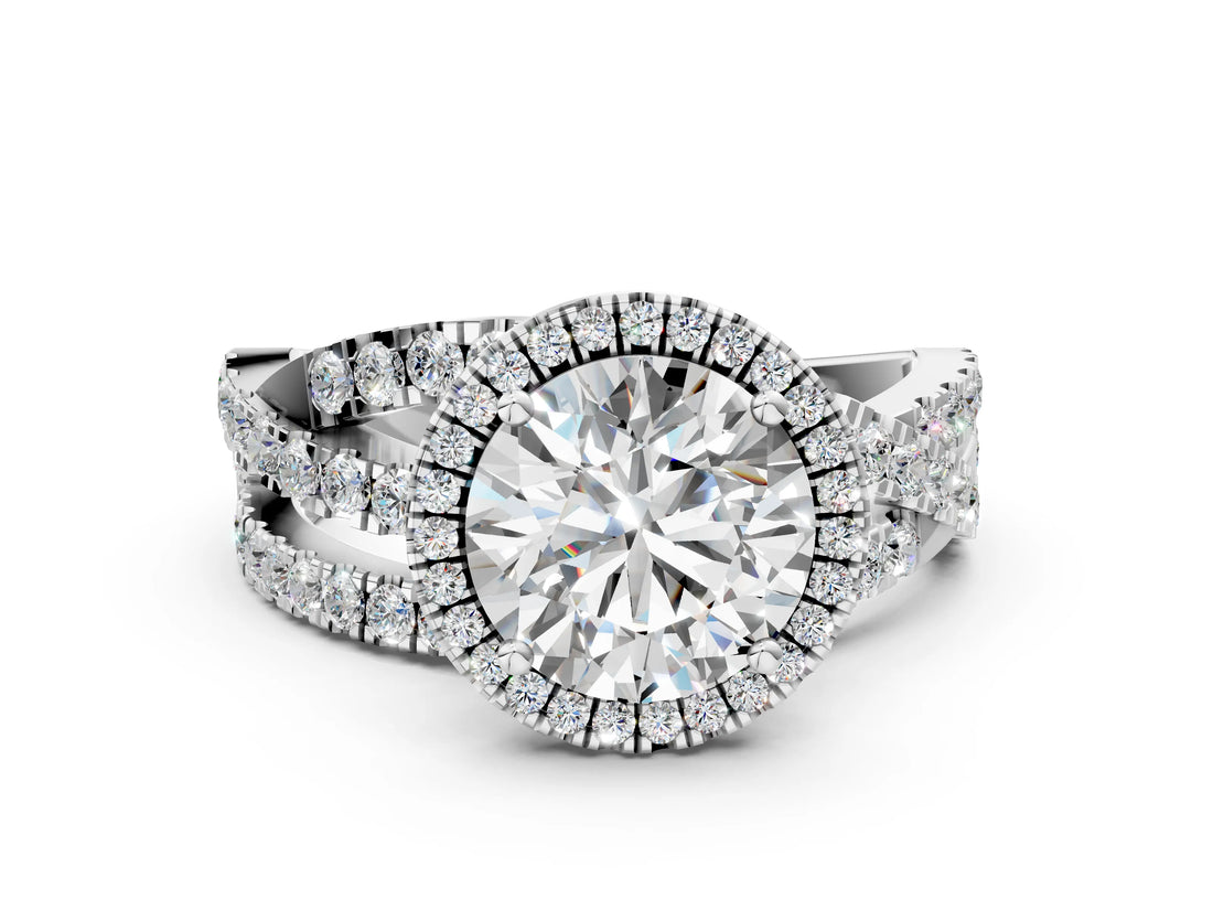 White gold Round Cut Diamond Halo Ring with Round Split Shank and Prong Setting_12