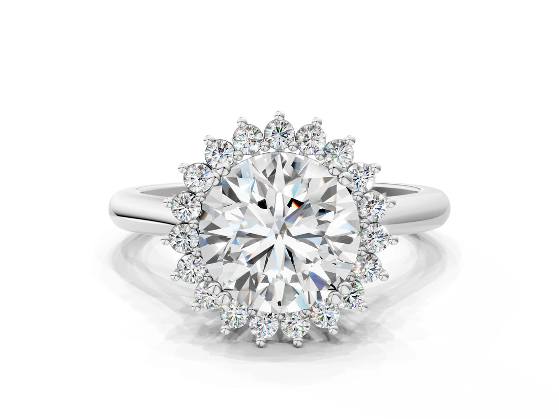 White gold Round Cut Diamond Halo Ring with Solitaire Band and Prong Setting_83