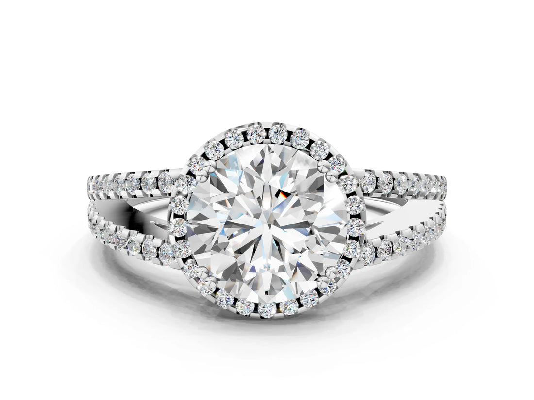 White gold Round Cut Diamond Halo Split Shank Engagement Ring_40