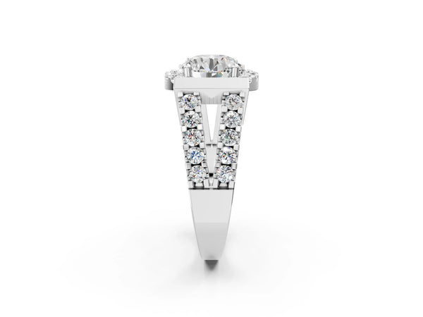 White Gold Round Halo Engagement Ring Setting with Bar Shoulders