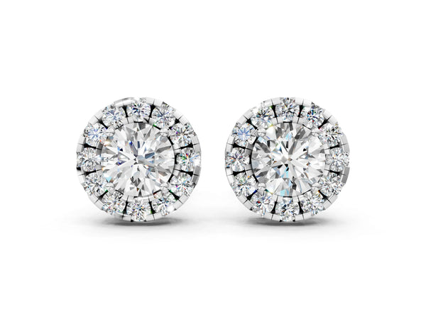 Platinum Round Cut Diamond Halo Stud Earrings