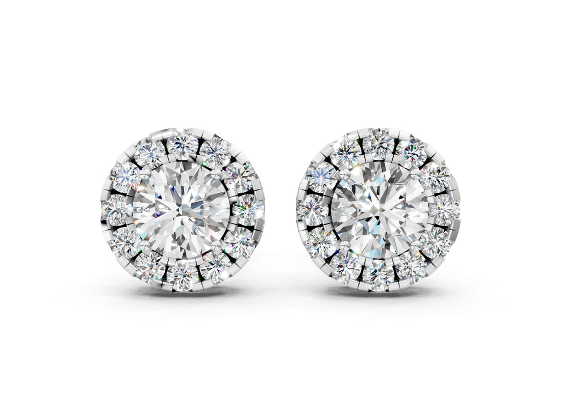 Silver 1.09 Carat E-F VVS-VS Round Diamond Halo Stud Earrings