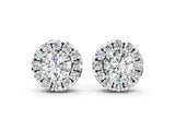 Silver 1.09 Carat E-F VVS-VS Round Diamond Halo Stud Earrings