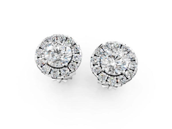 Platinum Round Cut Diamond Halo Stud Earrings