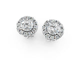 Silver 1.09 Carat E-F VVS-VS Round Diamond Halo Stud Earrings