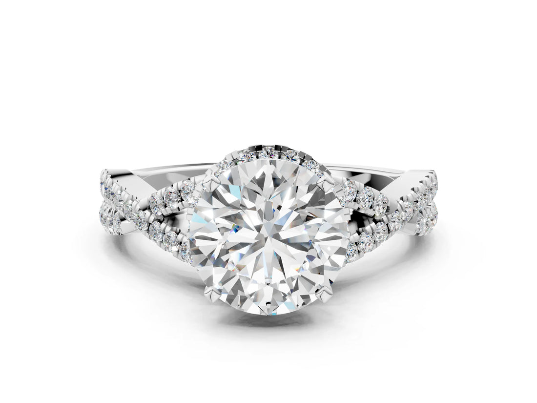 White gold Round Cut Diamond  Halo Twist Band Solitaire Prong Setting Ring_115