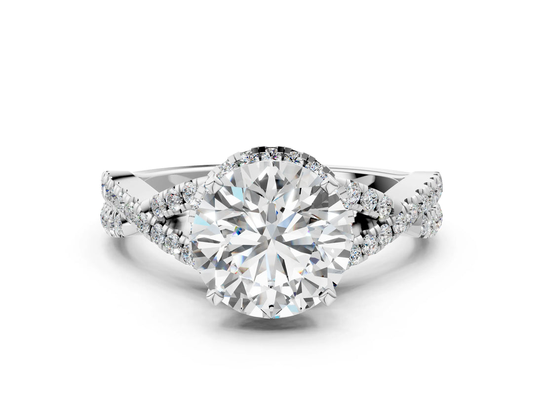 White gold Round Cut Diamond  Halo Twist Band Solitaire Prong Setting Ring_48