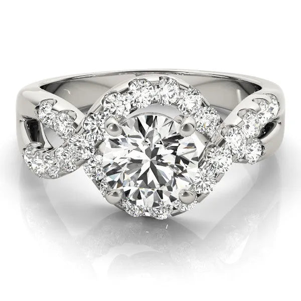 White gold Round Cut Diamond Halo Twist Band with Four-Prong Setting