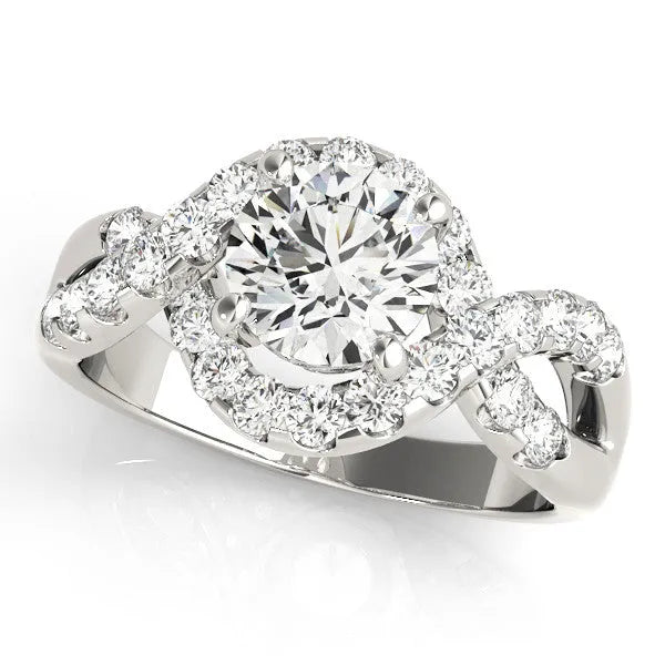 White gold Round Cut Diamond Halo Twist Band with Four-Prong Setting