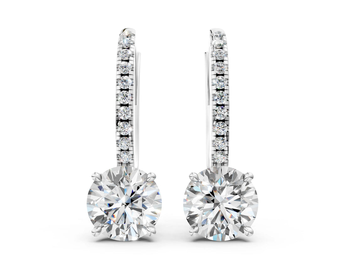 10K White Gold 1.56 Carat E VS Round Diamond Hidden Halo Drop Earrings