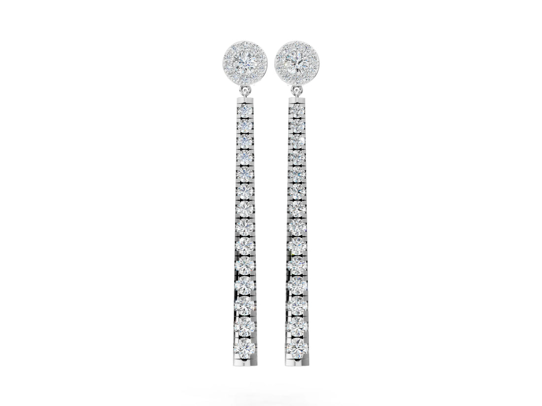 White gold Round Cut Diamond Hinged Graduated Drop Earrings_8