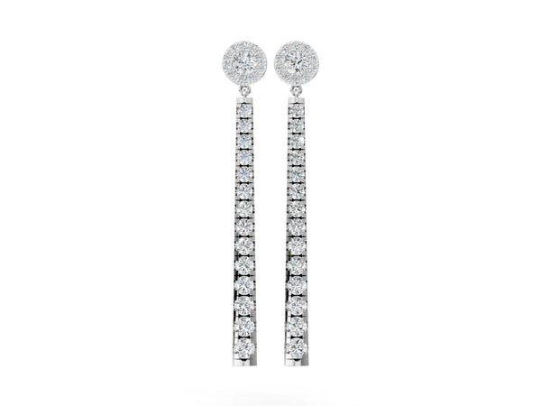 White gold Round Cut Diamond Hinged Graduated Drop Earrings