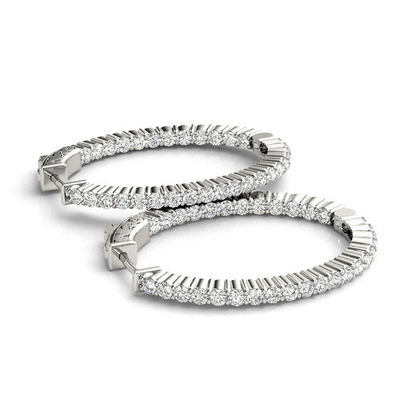 White gold Round Cut Diamond Hoop Earrings with Channel Setting and Four-Prong Setting