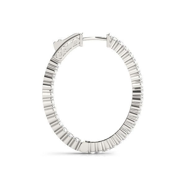 White gold Round Cut Diamond Hoop Earrings with Channel Setting and Four-Prong Setting
