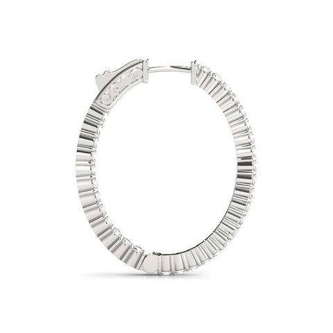 White gold Round Cut Diamond Hoop Earrings with Channel Setting and Four-Prong Setting 2