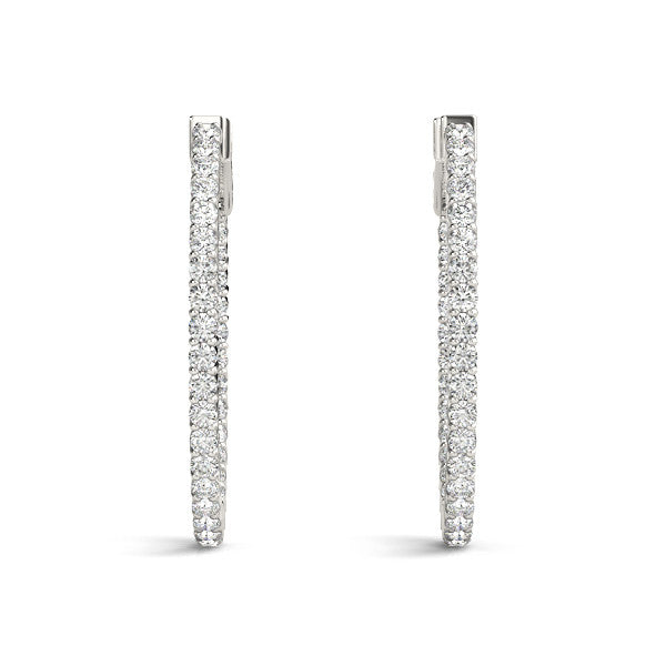 White gold Round Cut Diamond Hoop Earrings with Channel Setting and Four-Prong Setting