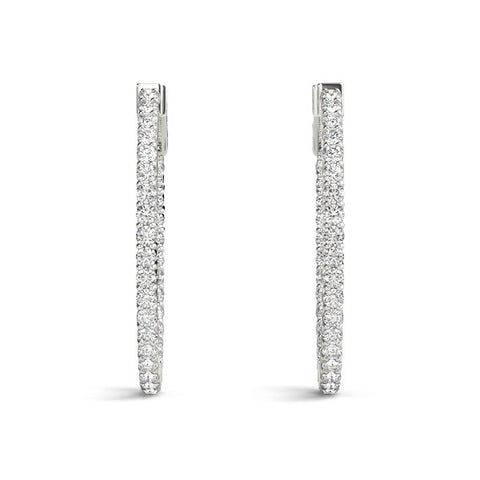 White gold Round Cut Diamond Hoop Earrings with Channel Setting and Four-Prong Setting 3