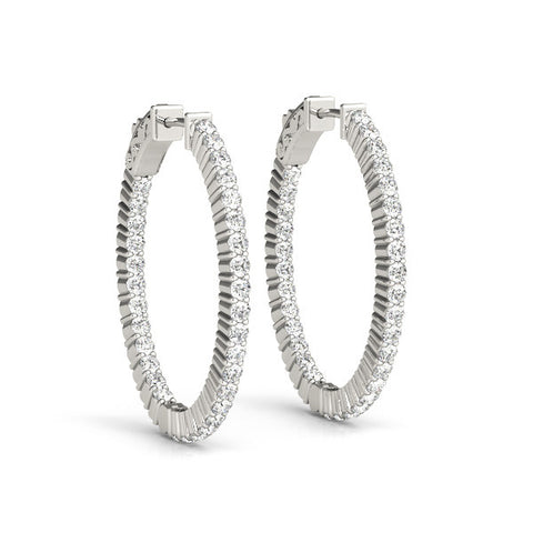 White gold Round Cut Diamond Hoop Earrings with Channel Setting and Four-Prong Setting
