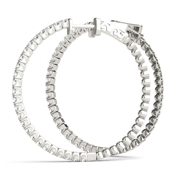 White gold Round Cut Diamond Hoop Earrings with Pavé Setting and Prong Set Stones 1