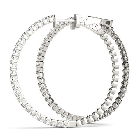 White gold Round Cut Diamond Hoop Earrings with Pavé Setting and Prong Set Stones 1