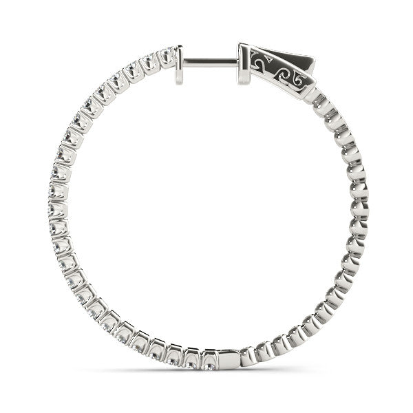 White gold Round Cut Diamond Hoop Earrings with Pavé Setting and Prong Set Stones 2