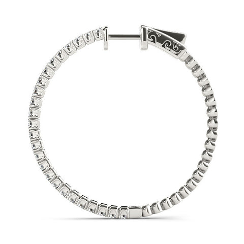 White gold Round Cut Diamond Hoop Earrings with Pavé Setting and Prong Set Stones 2