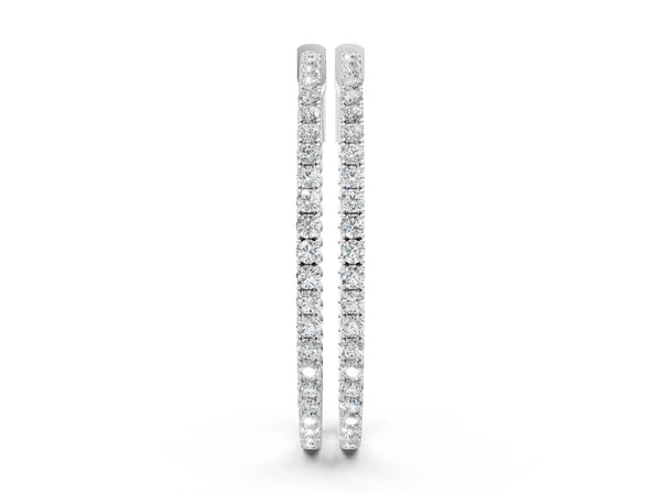 Silver Round Cut Diamond Hoop Earrings with Pavé Setting and Prong Set Stones
