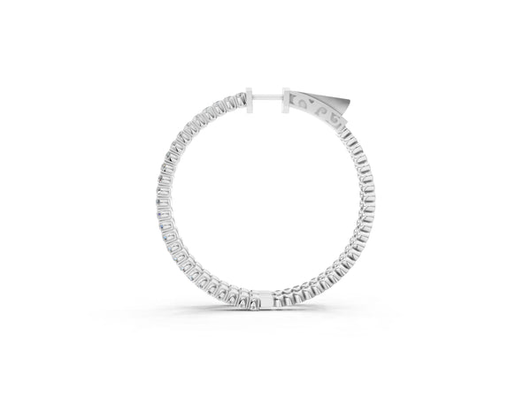 Silver Round Cut Diamond Hoop Earrings with Pavé Setting and Prong Set Stones