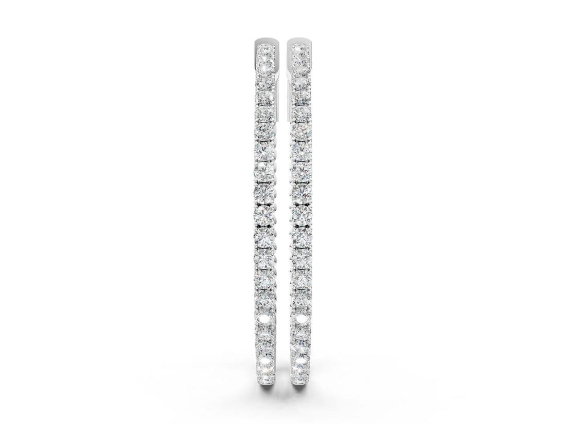 White gold Round Cut Diamond Hoop Earrings with Pavé Setting and Prong Set Stones_8